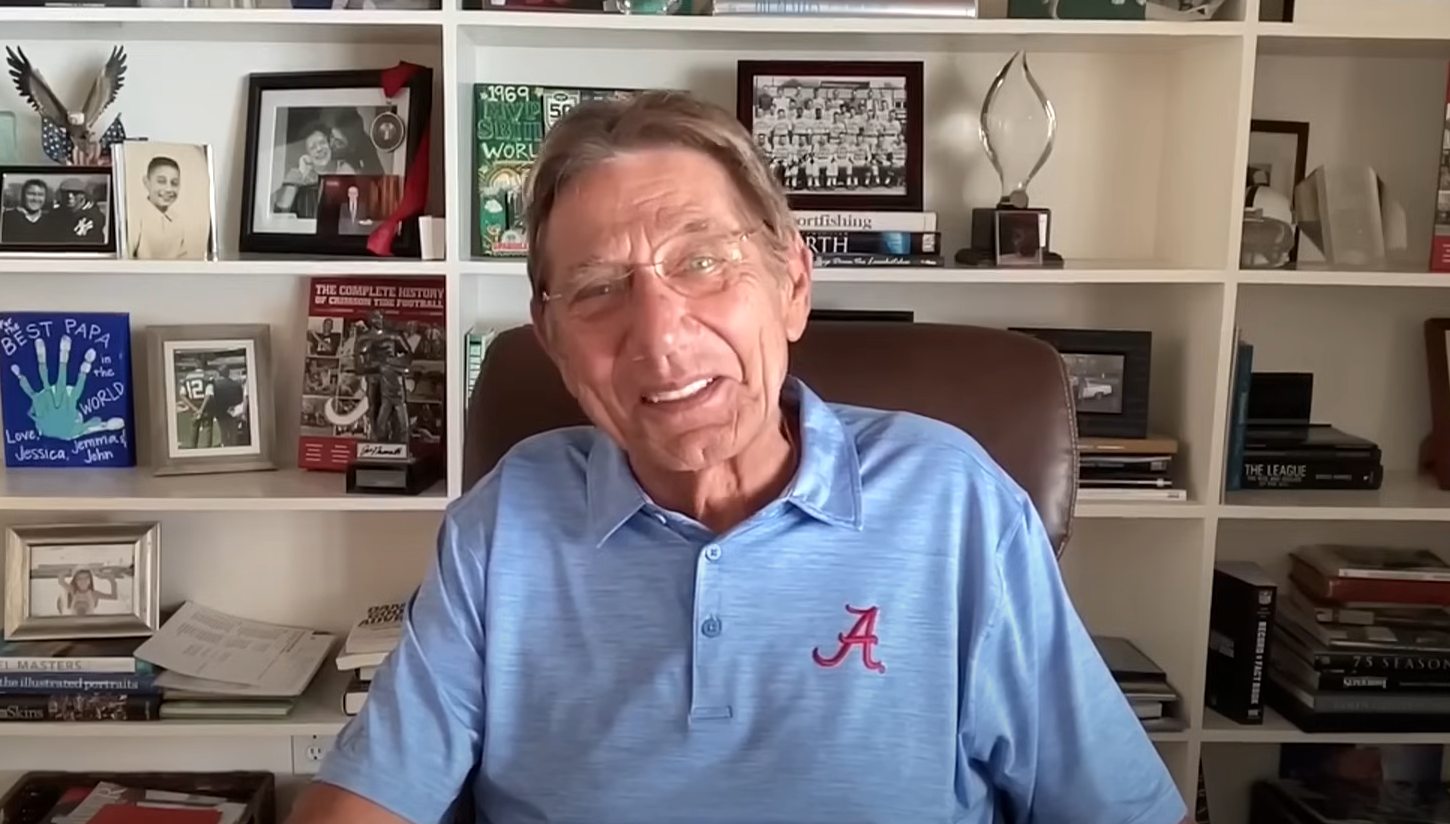 image of joe namath on zoom call during podcast